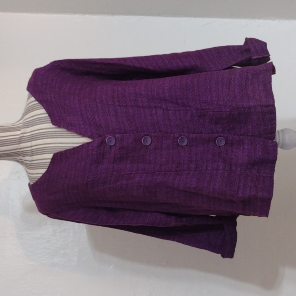 FLAX Vintage Purple 100% Linen V-neck Button Front Top w Pockets Size  M